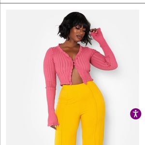 Rebdolls Pink long sleeve button up crop top 1X